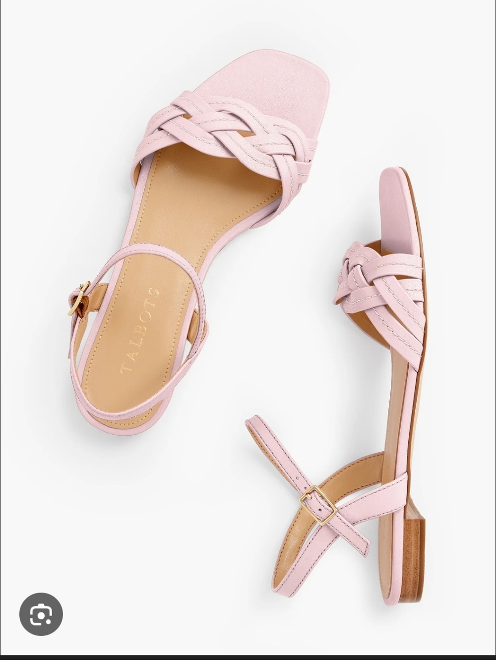 Talbots Violet Braided-Strap Leather Ankle-Strap Sandals Coral Buff Sz. 7.5